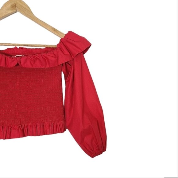 MAJE Lenda Off-The-Shoulder Smocked Cotton Top Women's Size S - Picture 8 of 16